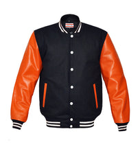 Load image into Gallery viewer, Superb Genuine Orange Leather Sleeve Letterman College Varsity Women Wool Jackets #ORSL-WSTR-WB