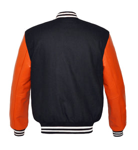 Superb Genuine Orange Leather Sleeve Letterman College Varsity Men Wool Jackets #ORSL-WSTR-WB