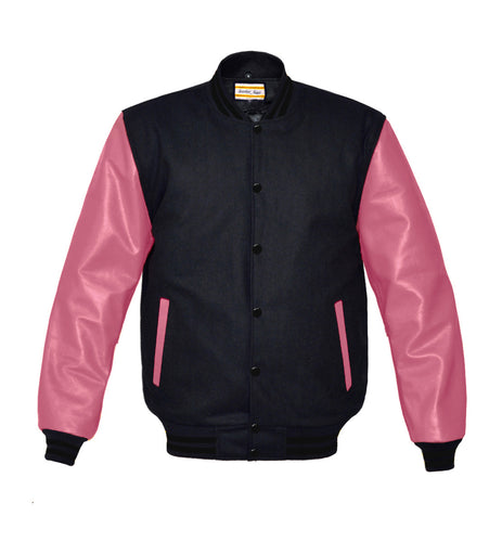 Superb Genuine Pink Leather Sleeve Letterman College Varsity Men Wool Jackets #PKSL-BSTR-BB