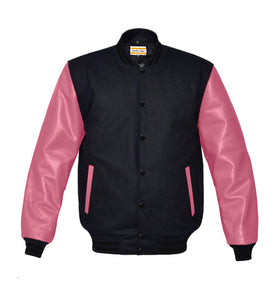 Superb Genuine Pink Leather Sleeve Letterman College Varsity Kid Wool Jackets #PKSL-BSTR-BB