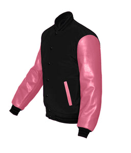 Superb Genuine Pink Leather Sleeve Letterman College Varsity Women Wool Jackets #PKSL-BSTR-BB