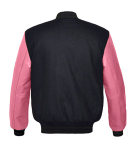 Superb Genuine Pink Leather Sleeve Letterman College Varsity Men Wool Jackets #PKSL-BSTR-PKB