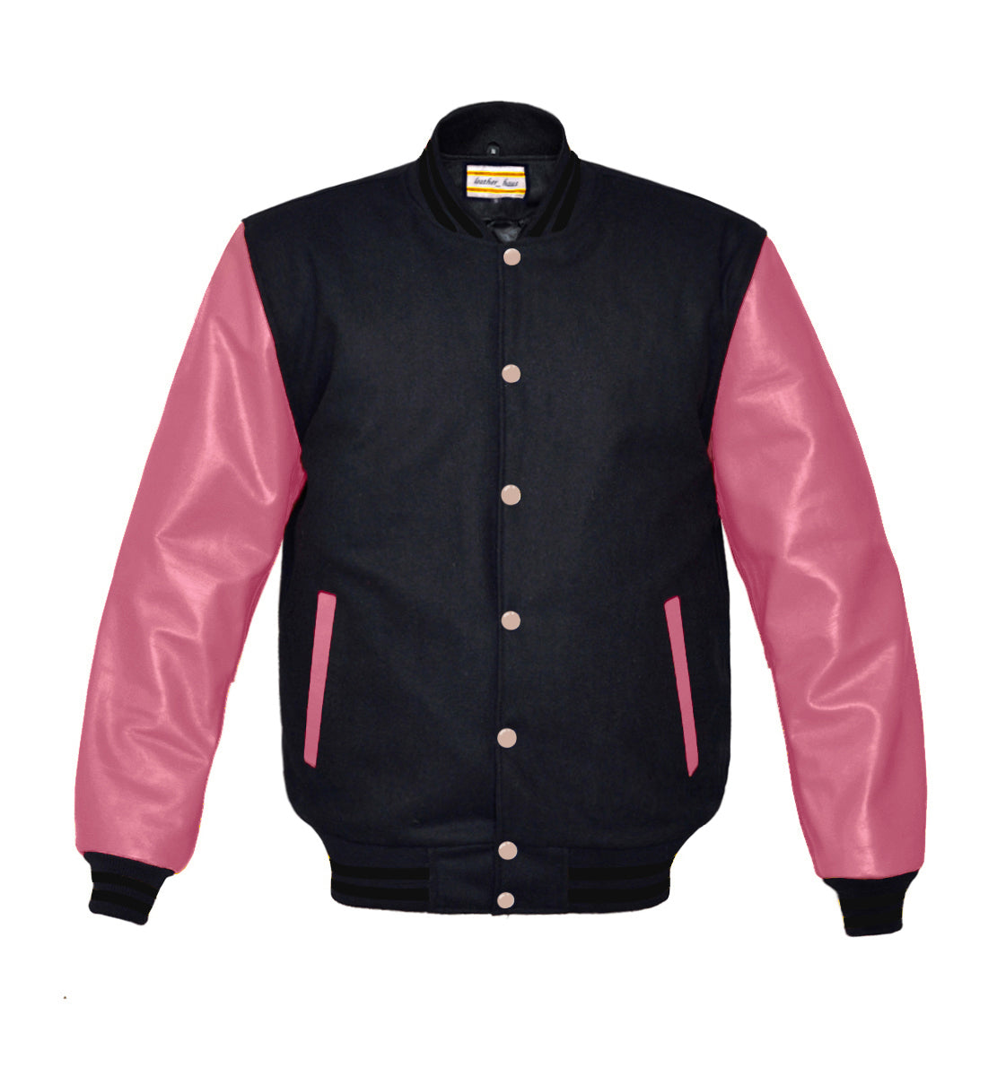 Superb Genuine Pink Leather Sleeve Letterman College Varsity Men Wool ps8 store