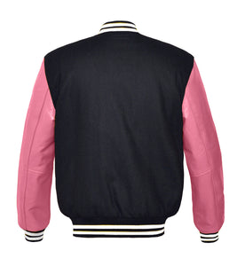 Superb Genuine Pink Leather Sleeve Letterman College Varsity Women Wool Jackets #PKSL-WSTR-WB