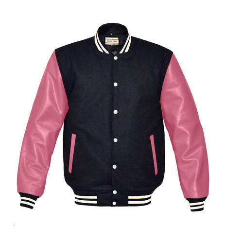 Superb Genuine Pink Leather Sleeve Letterman College Varsity Women Wool Jackets #PKSL-WSTR-WB