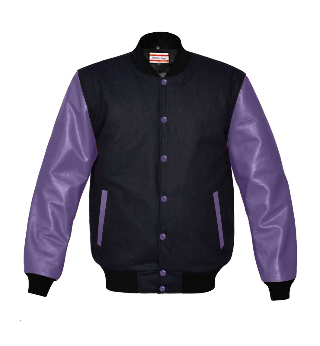 Original American Varsity Real Purple Leather Letterman College Baseball Men Wool Jackets #PRSL-BSTR-PRB-Bband