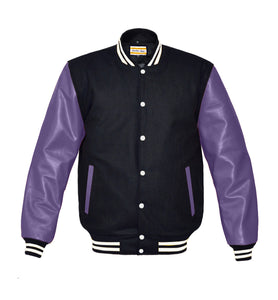 Original American Varsity Real Purple Leather Letterman College Baseball Women Wool Jackets #PRSL-WSTR-WB-BBand