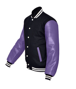 Original American Varsity Real Purple Leather Letterman College Baseball Women Wool Jackets #PRSL-WSTR-WB-BBand