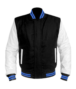 Varsity Hoodie Jacket For Baseball Letterman Bomber School Of Royal Blue  Wool and Genuine White Leather Sleeves at  Men’s Clothing store
