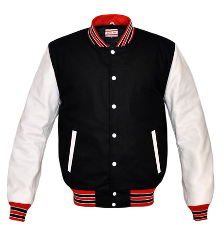 Superb Genuine White Leather Sleeve Letterman College Varsity Men Wool Jackets #WSL-RWBSTR-WB