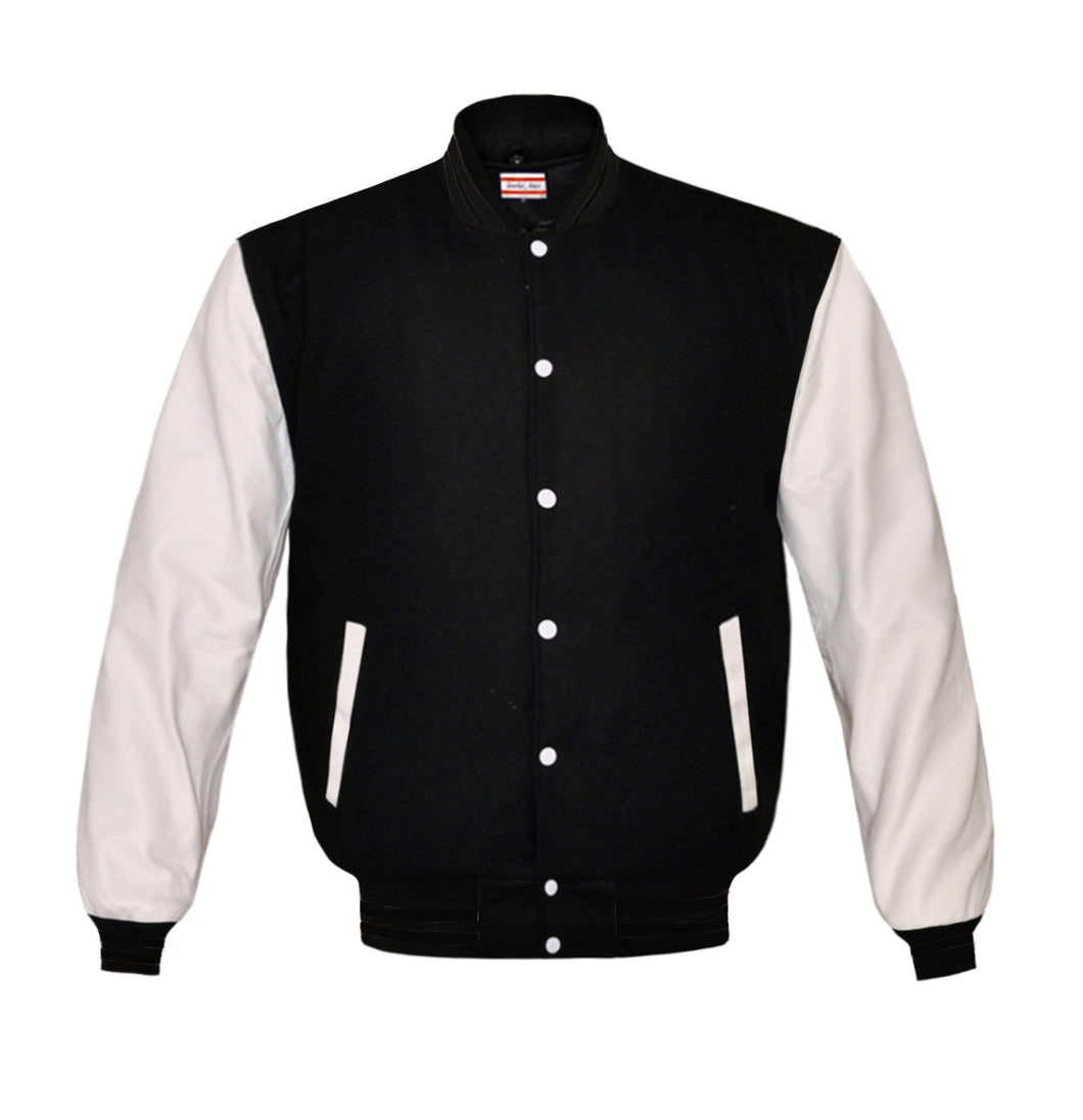 Superb Genuine White Leather Sleeve Letterman College Varsity Men Wool Jackets #WSL-BSTR-WB