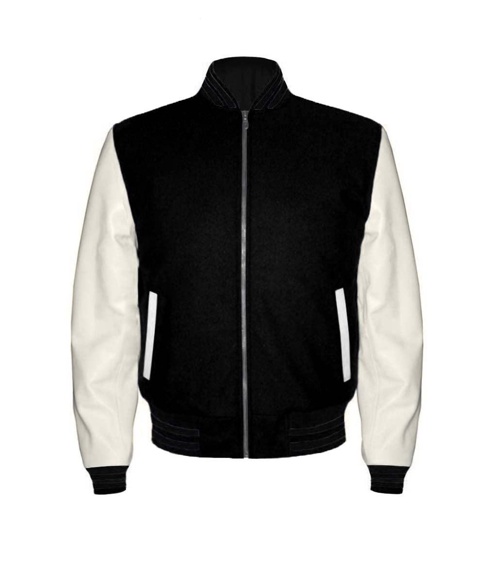 Original American Varsity Real White Leather Letterman College Baseball Men Wool Jackets #WSL-BSTR-ZIP