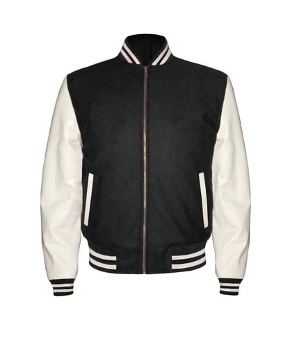 Original American Varsity Real White Leather Letterman College Baseball Men Wool Jackets #WSL-WSTR-ZIP-BBAND