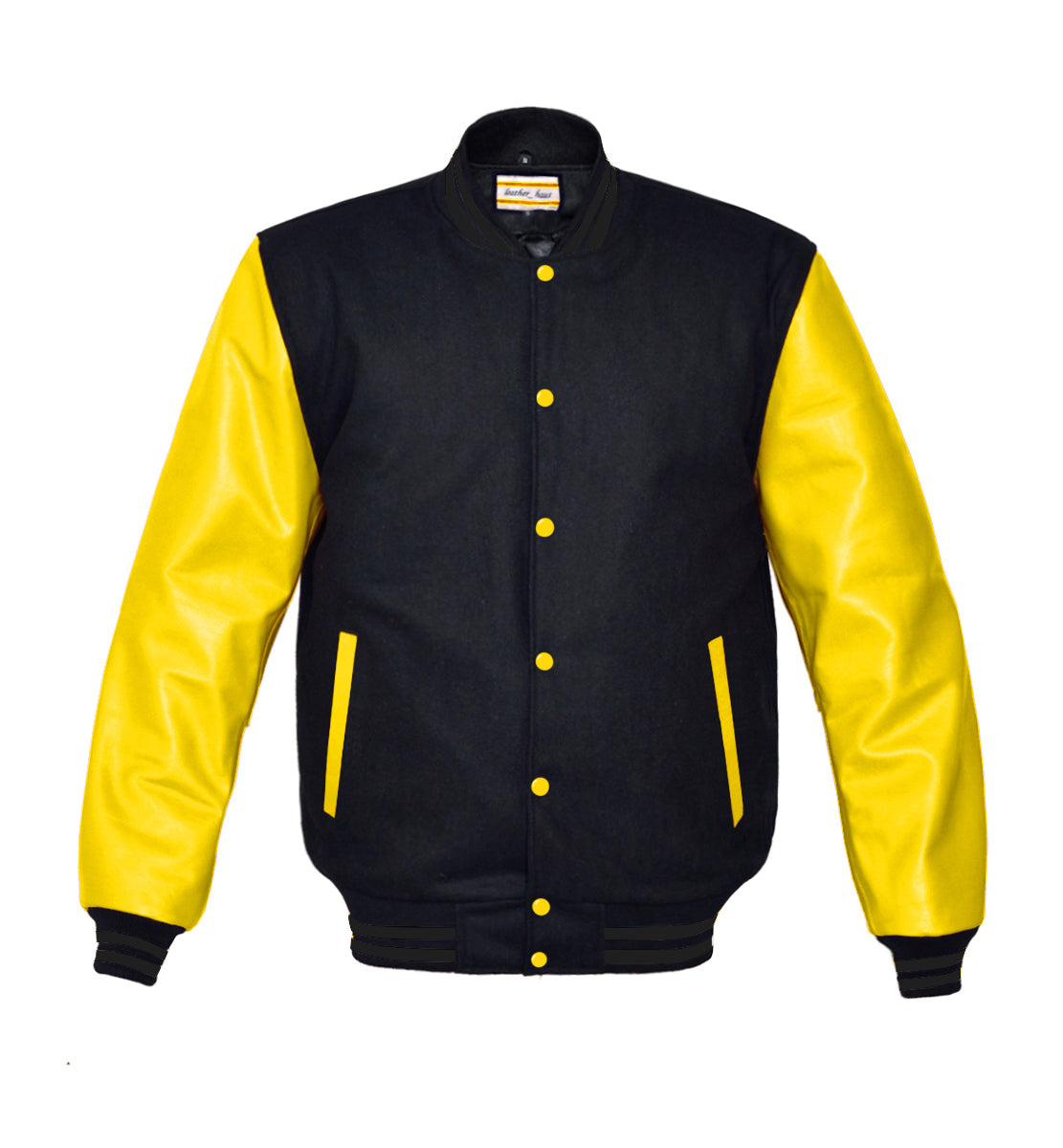 Men's Varsity Bomber Black and Yellow Letterman Jacket - HJacket