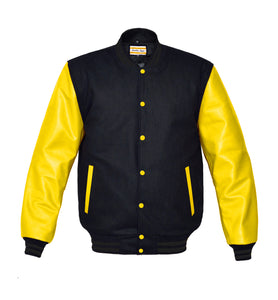 Superb Genuine Yellow Leather Sleeve Letterman College Varsity Women Wool Jackets #YSL-BSTR-YB