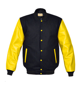 Superb Genuine Yellow Leather Sleeve Letterman College Varsity Men Wool Jackets #YSL-BSTR-YB