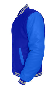 Original American Varsity Blue Leather Sleeve Letterman College Baseball Kid Wool Jackets #BLSL-GYSTR-BZ