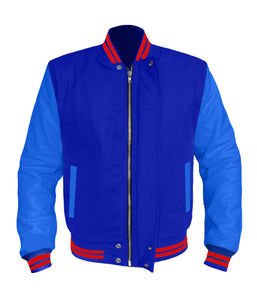 Original American Varsity Blue Leather Sleeve Letterman College Baseball Women Wool Jackets #BLSL-RSTR-BZ