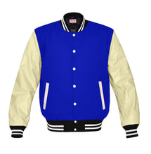 Load image into Gallery viewer, Original American Varsity Real Cream Leather Letterman College Baseball Kid Wool Jackets #CRSL-WSTR-WB-BBAND