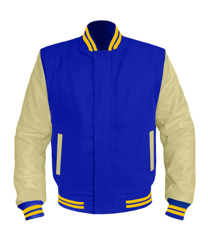 Original American Varsity Cream Leather Sleeve Letterman College Baseball Men Wool Jackets #CRSL-YSTR-BZ