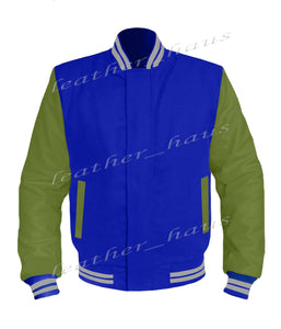 Original American Varsity Green Leather Sleeve Letterman College Baseball Kid Wool Jackets #GRSL-GYSTR-BZ