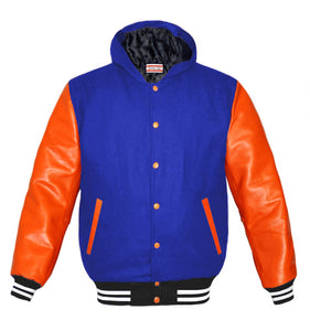 Superb Orange Leather Sleeve Original American Varsity Letterman College Baseball Women Wool Hoodie Jackets #ORSL-WSTR-OB-H-BBand