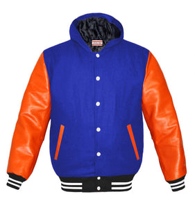 Superb Orange Leather Sleeve Original American Varsity Letterman College Baseball Kid Wool Hoodie Jackets #ORSL-WSTR-WB-H-BBand