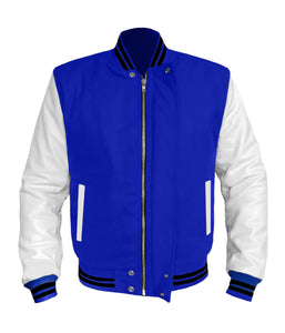 Original American Varsity White Leather Sleeve Letterman College Baseball Women Wool Jackets #WSL-BSTR-WP-BZ