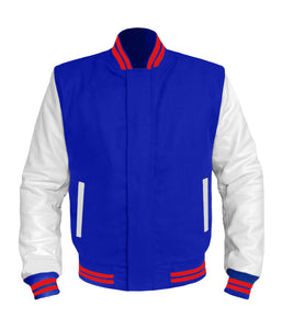 Original American Varsity White Leather Sleeve Letterman College Baseball Kid Wool Jackets #WSL-RSTR-BZ