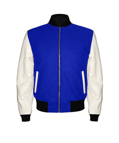 Original American Varsity Real White Leather Letterman College Baseball Men Wool Jackets #WSL-ZIP-BBand