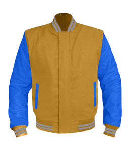 Original American Varsity Blue Leather Sleeve Letterman College Baseball Women Wool Jackets #BLSL-GYSTR-BZ
