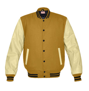 Original American Varsity Cream Leather Sleeve Letterman College Baseball Men Wool Jackets #CRSL-BSTR-BB