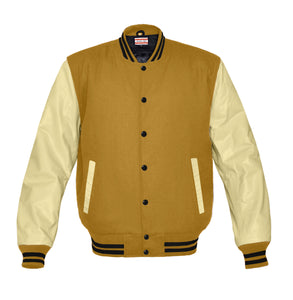 Original American Varsity Cream Leather Sleeve Letterman College Baseball Kid Wool Jackets #CRSL-BSTR-BB