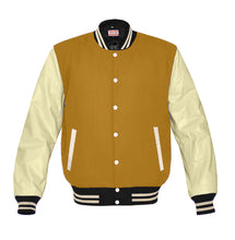 Load image into Gallery viewer, Original American Varsity Real Cream Leather Letterman College Baseball Women Wool Jackets #CRSL-CRSTR-CRB-BBAND