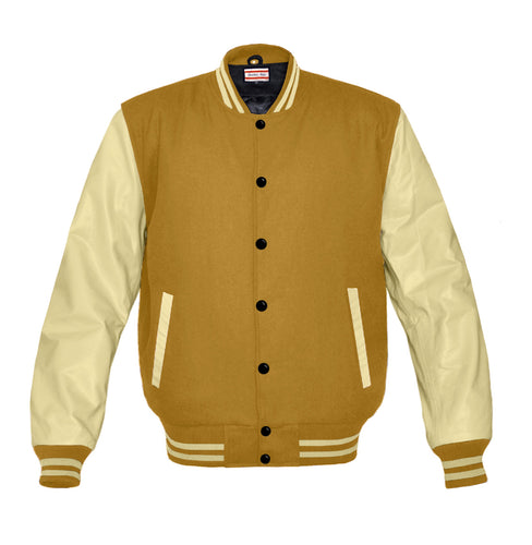 Original American Varsity Cream Leather Sleeve Letterman College Baseball Men Wool Jackets #CRSL-CRSTR-BB