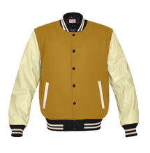 Load image into Gallery viewer, Original American Varsity Real Cream Leather Letterman College Baseball Men Wool Jackets #CRSL-CRSTR-BB-BBAND