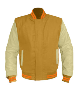 Original American Varsity Cream Leather Sleeve Letterman College Baseball Men Wool Jackets #CRSL-ORSTR-BZ