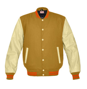 Superb Genuine Cream Leather Sleeve Letterman College Varsity Men Wool Jackets #CRSL-ORSTR-CB