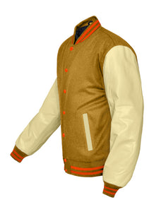 Superb Genuine Cream Leather Sleeve Letterman College Varsity Men Wool Jackets #CRSL-ORSTR-OB