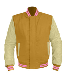 Original American Varsity Cream Leather Sleeve Letterman College Baseball Women Wool Jackets #CRSL-PKSTR-BZ