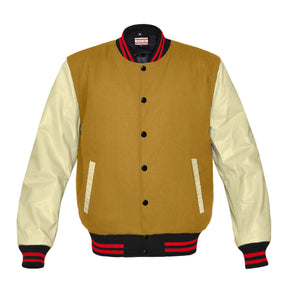 Original American Varsity Real Cream Leather Letterman College Baseball Women Wool Jackets CRSL-RSTR-BB-BBand