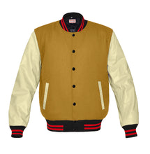 Load image into Gallery viewer, Original American Varsity Real Cream Leather Letterman College Baseball Men Wool Jackets CRSL-RSTR-BB-BBand