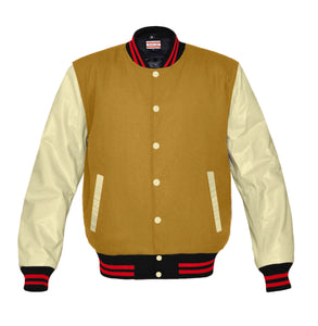 Original American Varsity Real Cream Leather Letterman College Baseball Kid Wool Jackets #CRSL-RSTR-CB-BBand