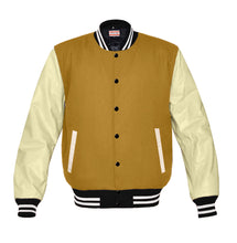 Load image into Gallery viewer, Original American Varsity Real Cream Leather Letterman College Baseball Kid Wool Jackets #CRSL-WSTR-BB-BBAND