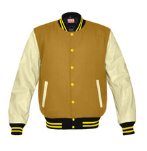 Load image into Gallery viewer, Original American Varsity Real Cream Leather Letterman College Baseball Men Wool Jackets #CRSL-YSTR-YB-BBAND