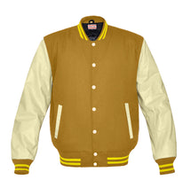 Load image into Gallery viewer, Superb Genuine Cream Leather Sleeve Letterman College Varsity Women Wool Jackets #CRSL-YSTR-CB