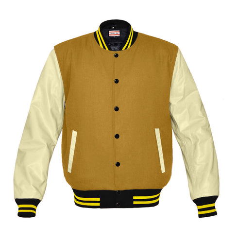 Original American Varsity Real Cream Leather Letterman College Baseball Women Wool Jackets #CRSL-YSTR-BB-BBAND