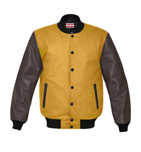 Original American Varsity Dark Brown Leather Sleeve Letterman College Baseball Men Wool Jackets #DBRSL-BSTR-BB_BBand