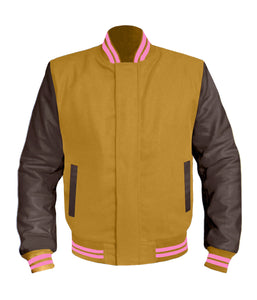 Original American Varsity Dark Brown Leather Sleeve Letterman College Baseball Women Wool Jackets #DBRSL-PKSTR-BZ