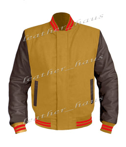 Original American Varsity Dark Brown Leather Sleeve Letterman College Baseball Women Wool Jackets #DBRSL-RSTR-BZ